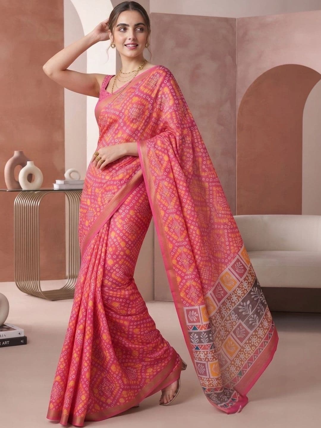 BORAD FASHION Bandhani Designer Chanderi Saree thumbnail 4