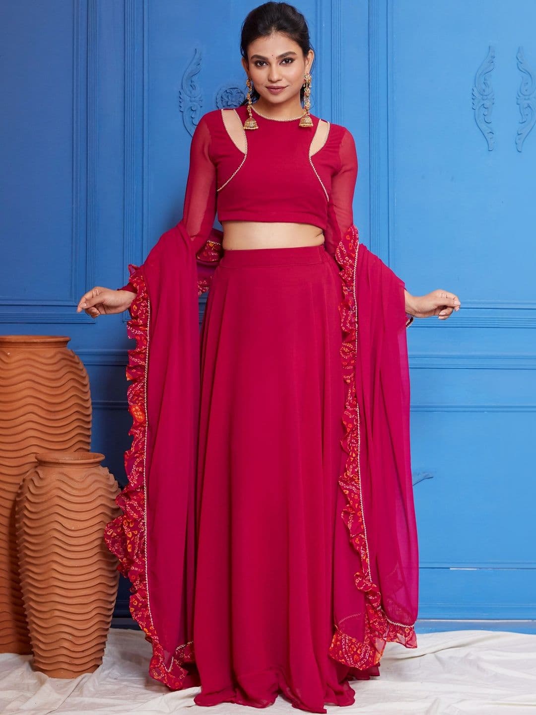 NEW UNIQUE DESI Embellished Ready to Wear Lehenga & Blouse Taping - view 1