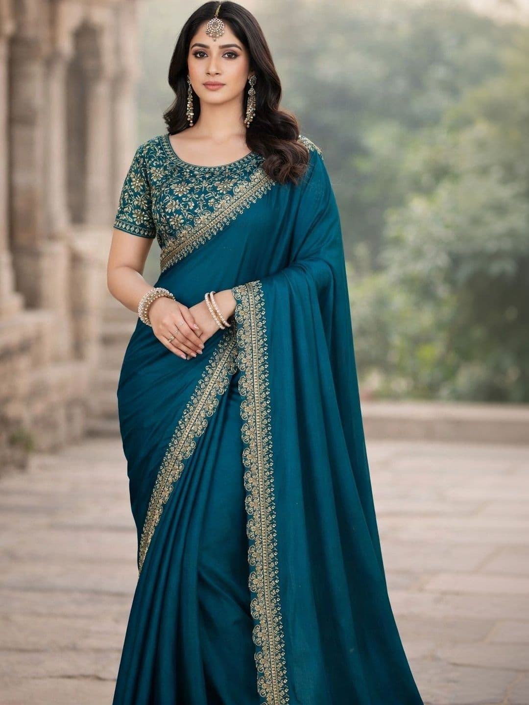 KALINI Floral Zari Silk Blend Heavy Work Saree thumbnail 4