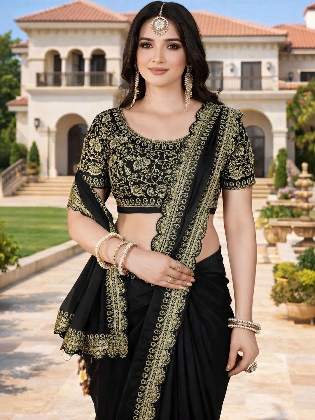 KALINI Floral Embroidered Silk Blend Heavy Work Saree - view 1