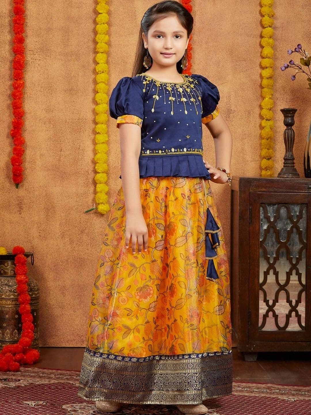 BAESD Girls Embroidered Thread Work Ready to Wear Lehenga & thumbnail 4