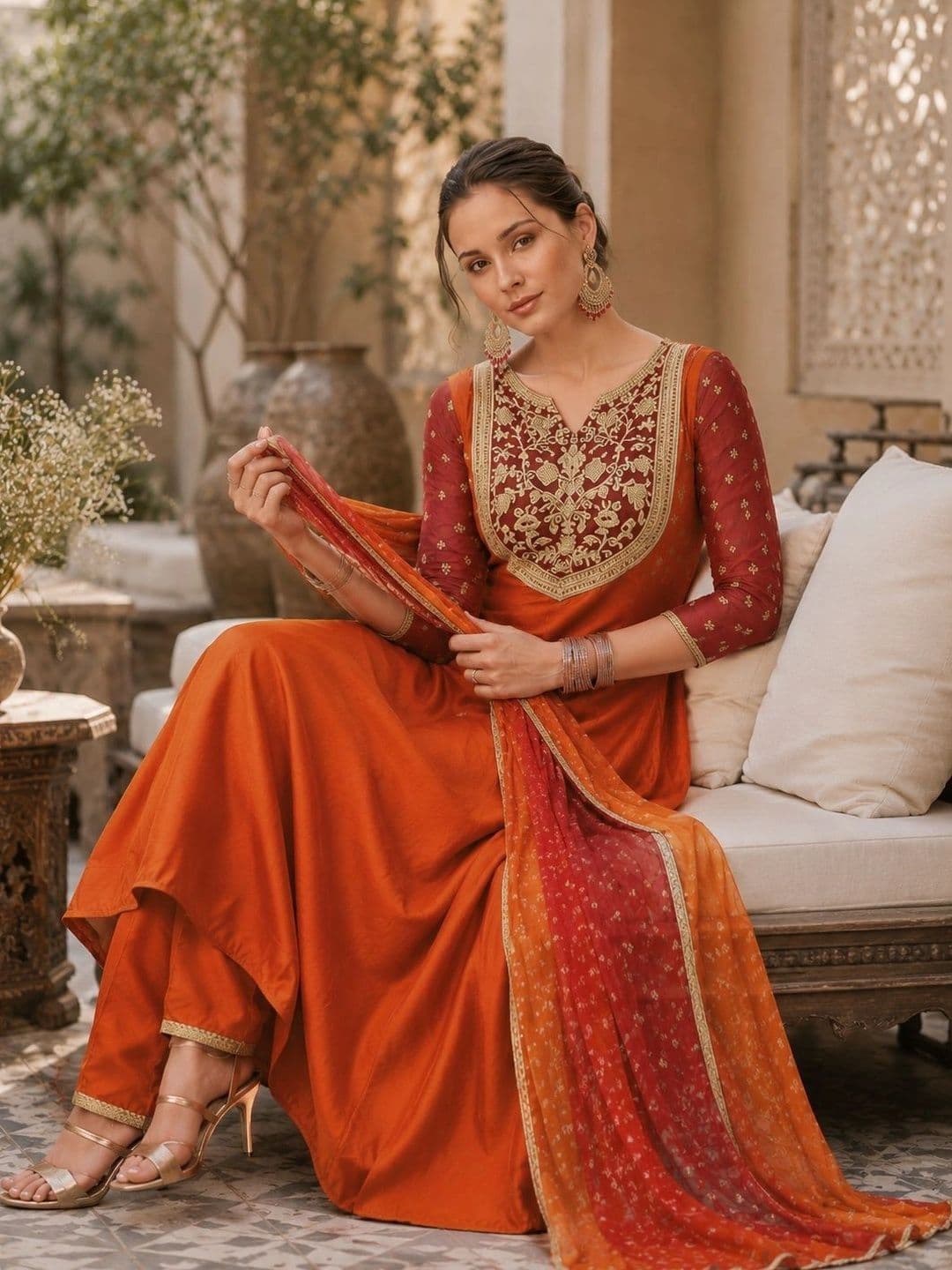 KALINI Women Ethnic Motifs Embroidered Regular Kurta with Trousers & With Dupatta thumbnail 4