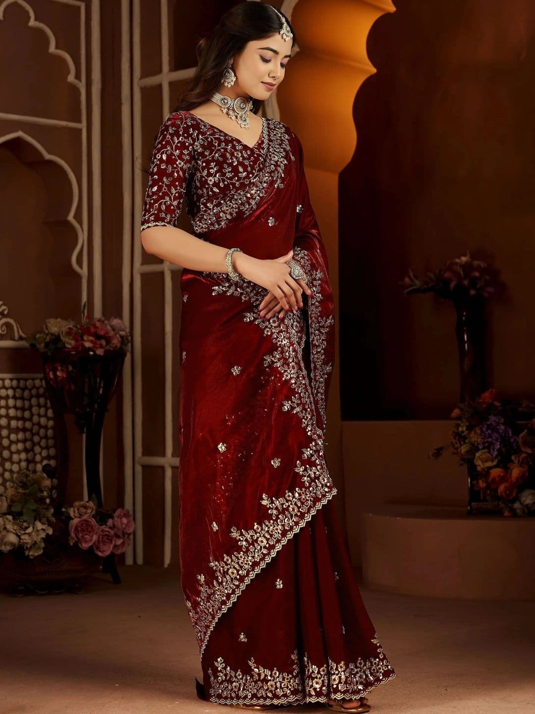 KALINI Embroidered Silk Blend Heavy Work Saree thumbnail 5
