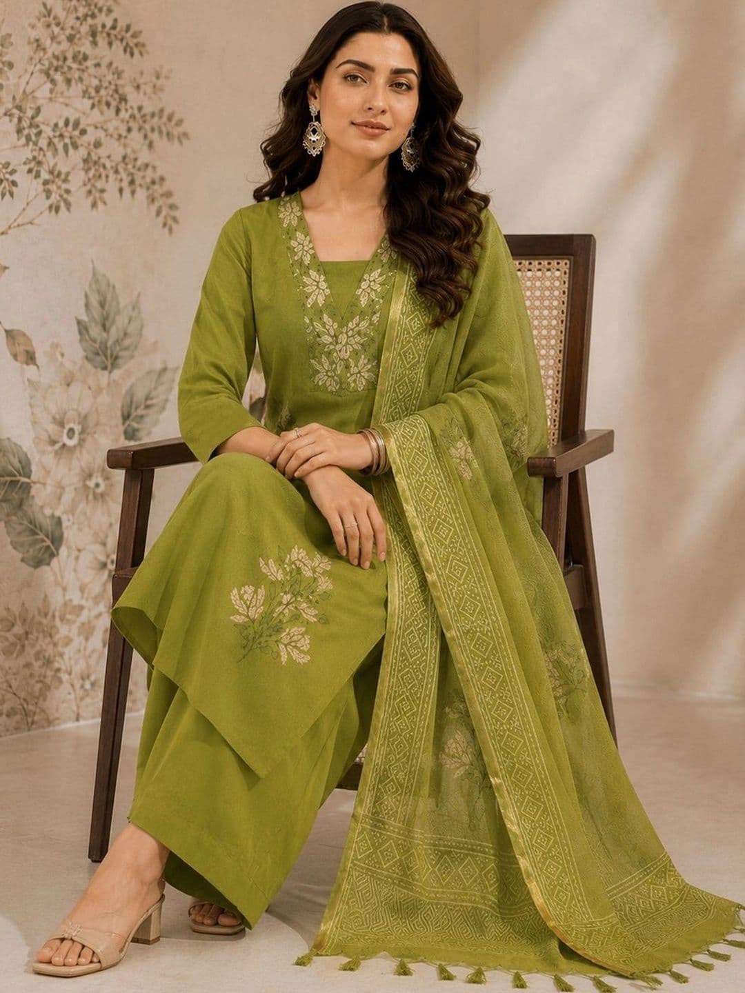 Sangria Women Ethnic Motifs Embroidered Regular Thread Work Kurta with Palazzos & With Dupatta thumbnail 4