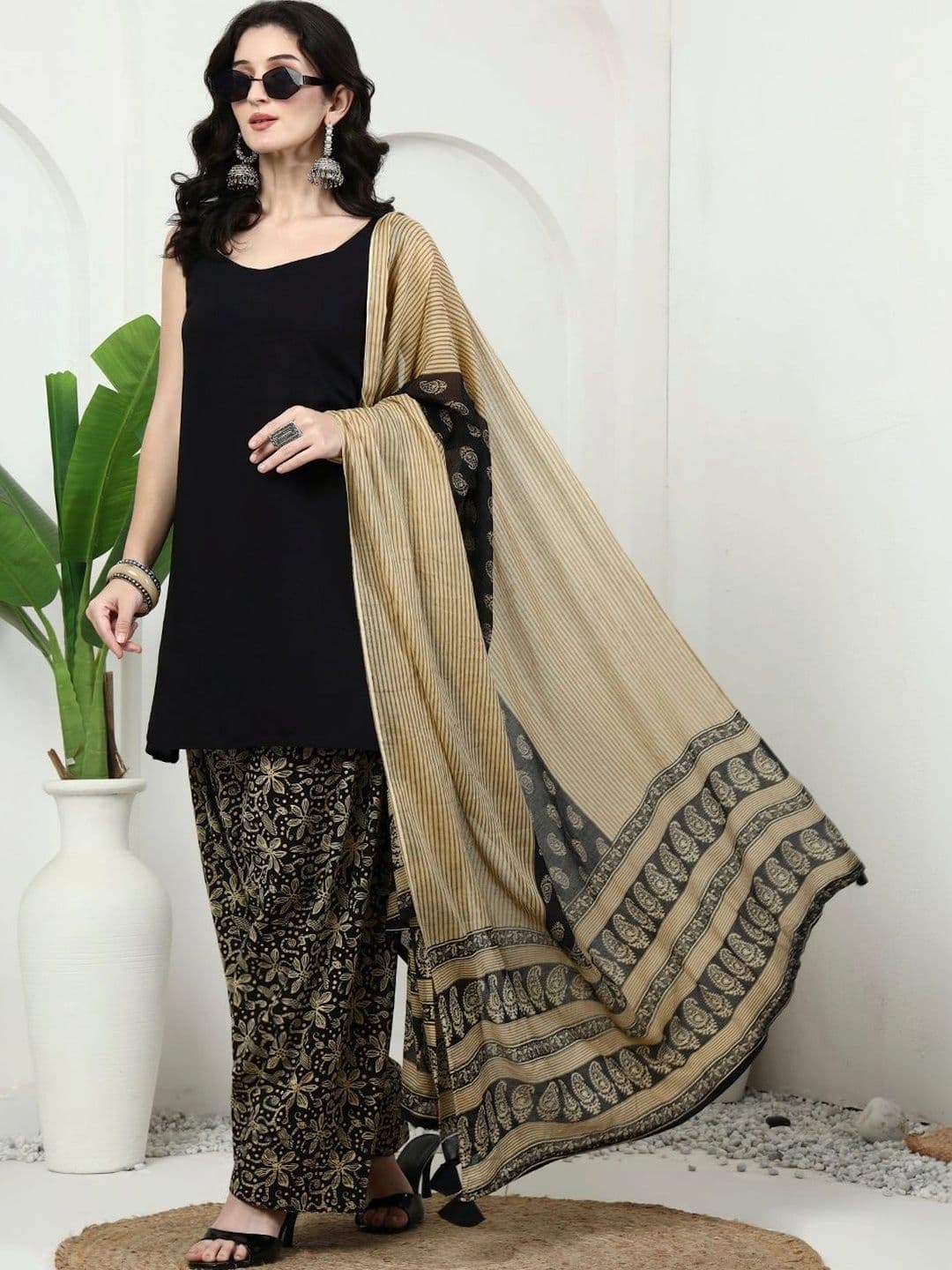 KALINI Women Ethnic Motifs Regular Pure Cotton Kurta with Palazzos & With Dupatta - view 1
