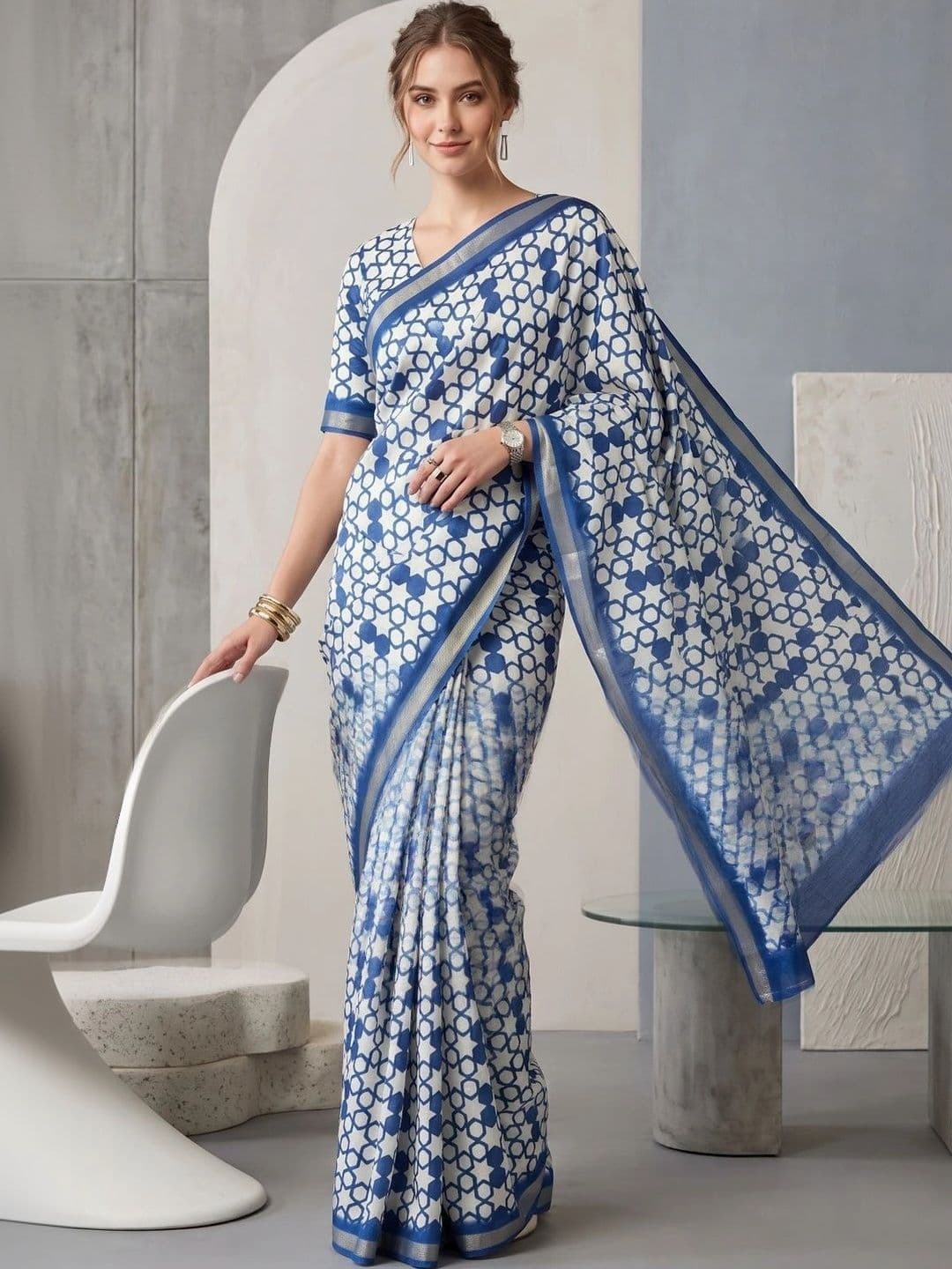BORAD FASHION Designer Chanderi Saree - view 1