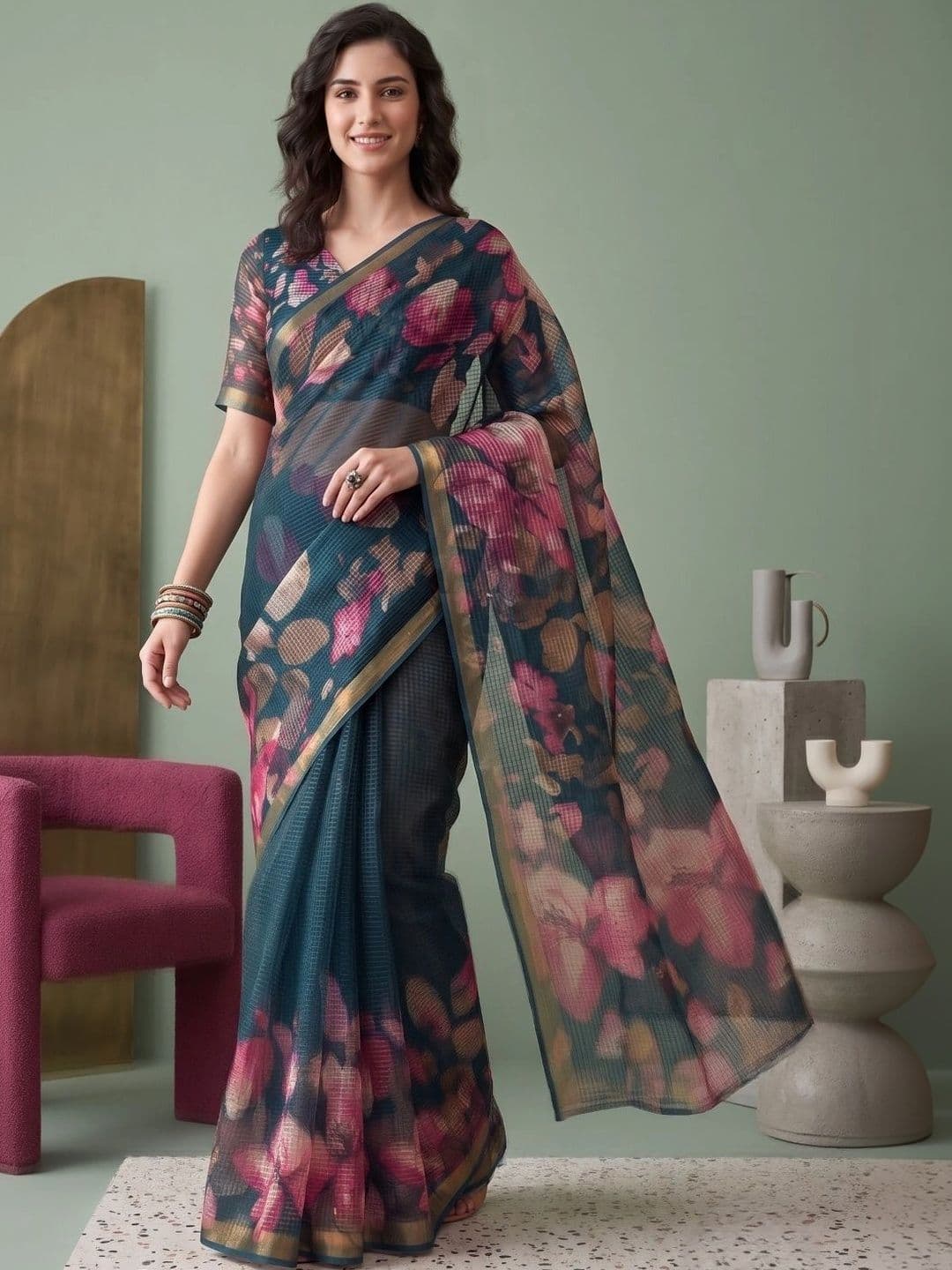BORAD FASHION Designer Chanderi Saree thumbnail 3