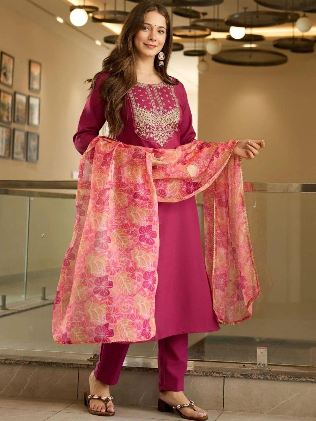 Moda Rapido Women Ethnic Motifs Embroidered Regular Thread Work Kurta with Trousers & With Dupatta thumbnail 4