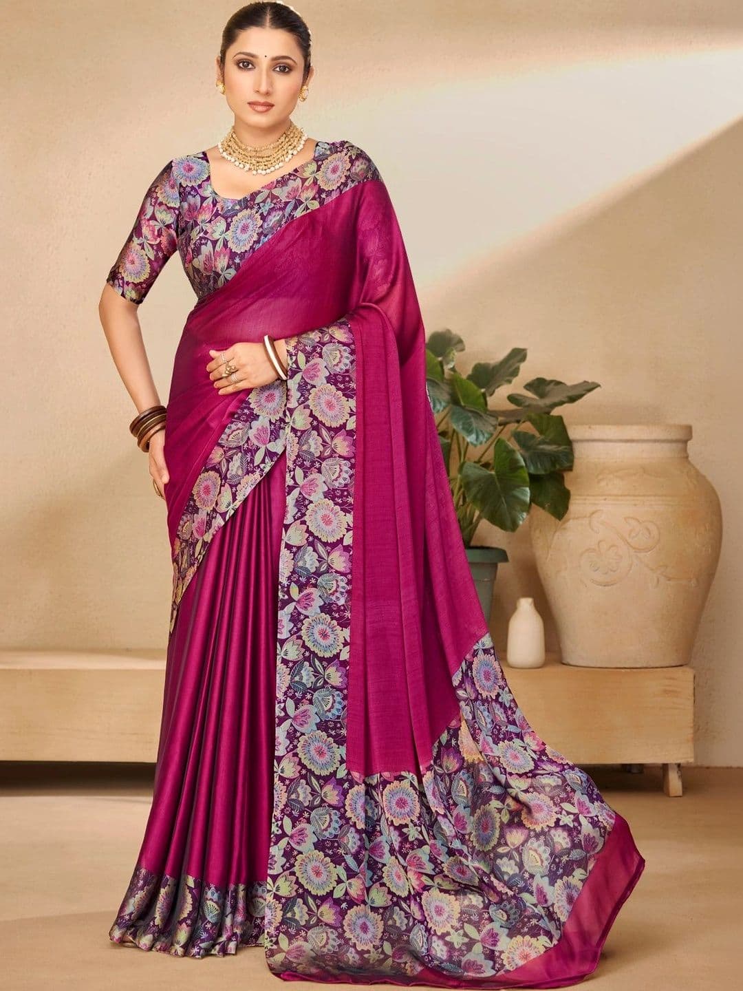 Vipul Floral Pure Chiffon Designer Saree - view 1