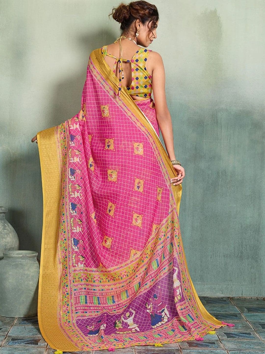 Nayanthara Trends Woven Design Zari Linen Blend Designer Saree thumbnail 5
