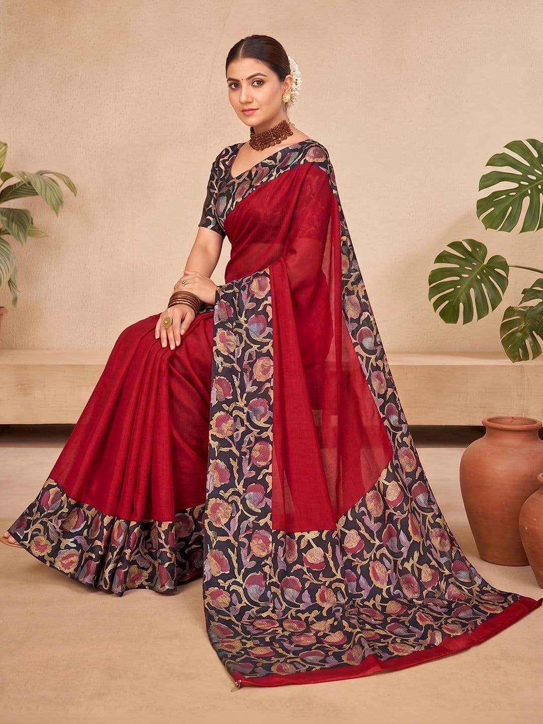 Vipul Floral Pure Chiffon Designer Saree - view 1