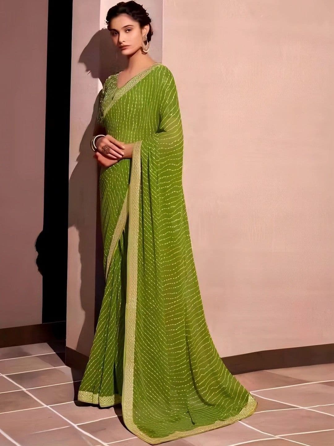 RENBRIZA Woven Design Embroidered Poly Georgette Saree thumbnail 2