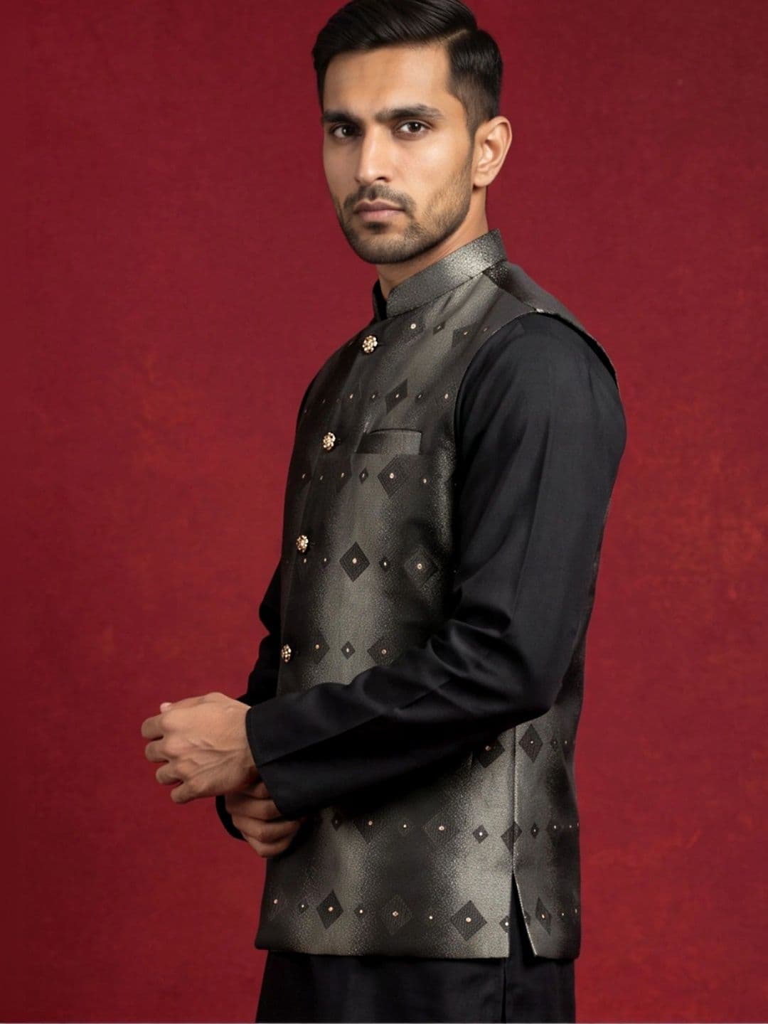 Jompers Woven Design Woven Nehru Jackets thumbnail 6