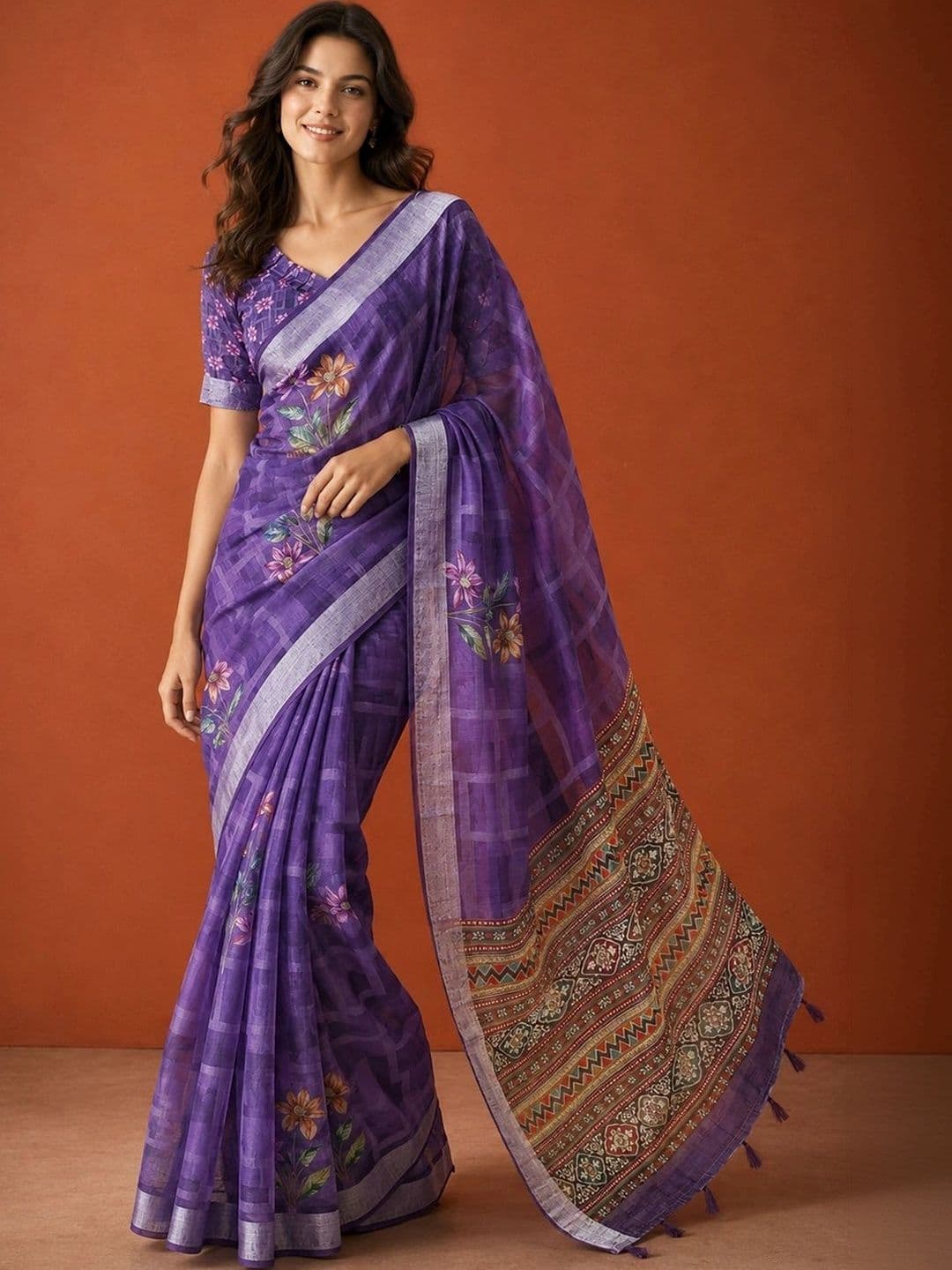 Suha Floral Silk Cotton Saree thumbnail 4