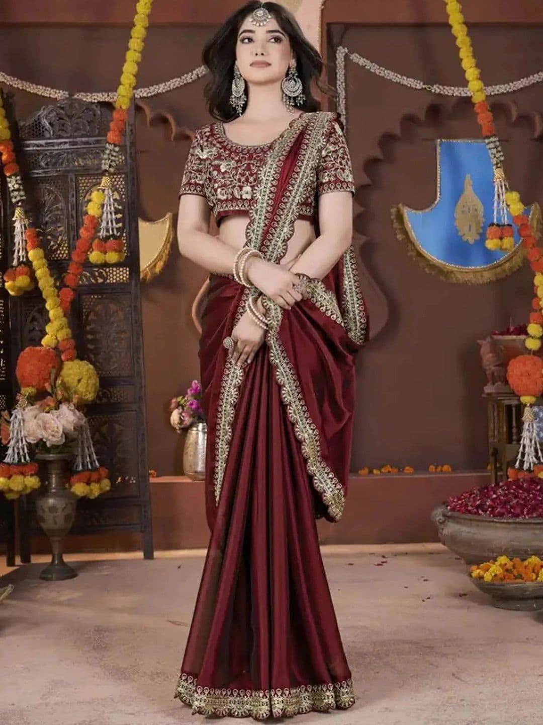 KALINI Floral Embroidered Silk Blend Heavy Work Saree - view 1