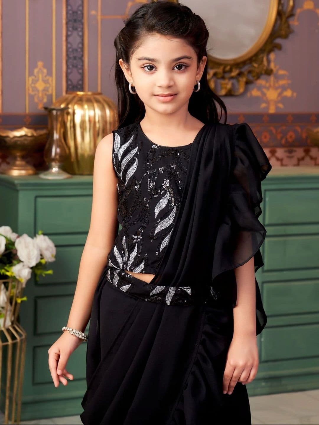 BAESD Girls Embellished Sequinned Ready to Wear Lehenga & Blouse Taping thumbnail 3