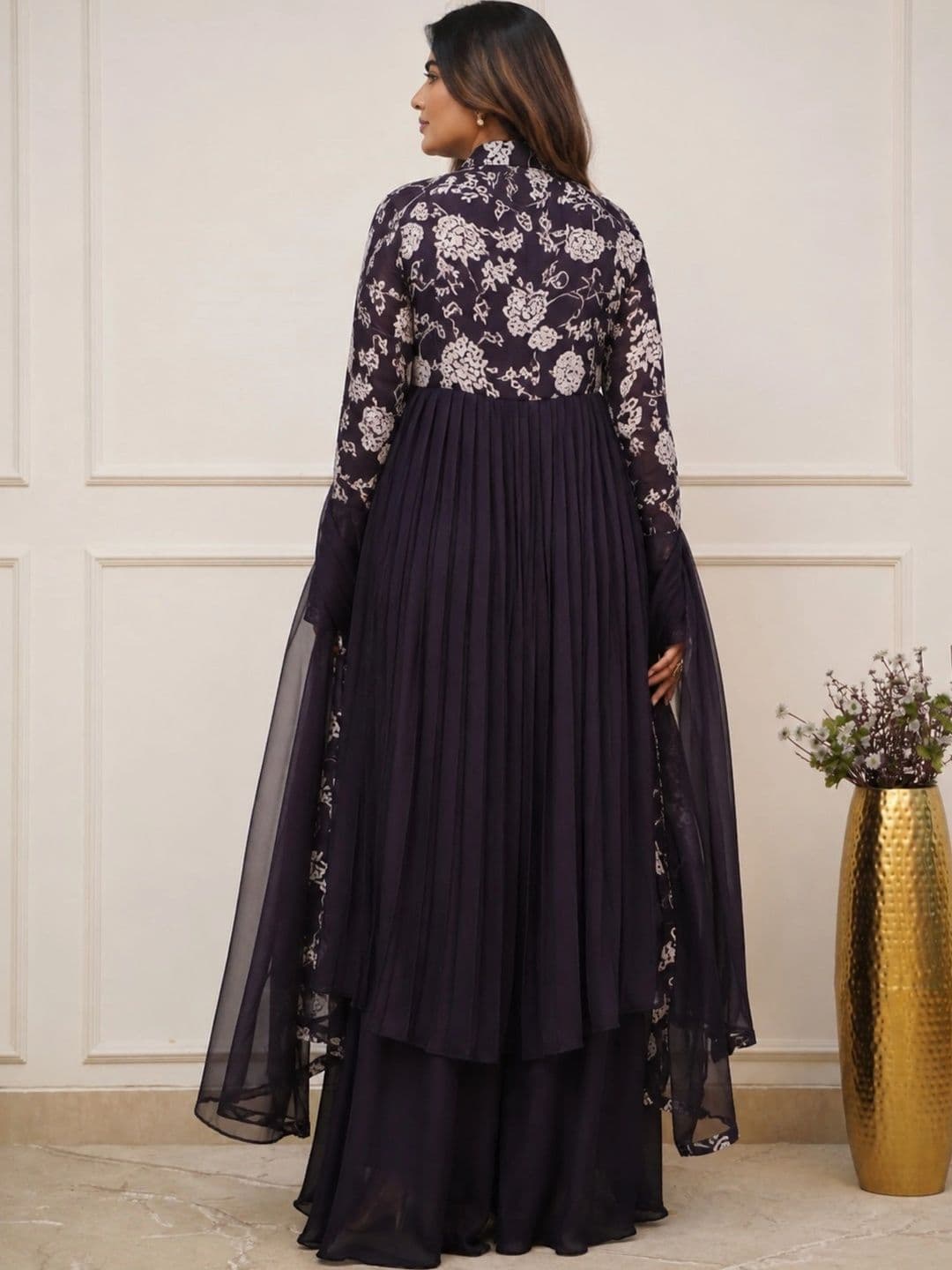 Anouk Women Floral Printed Empire Beads and Stones Kurta with Palazzos & With Dupatta thumbnail 4