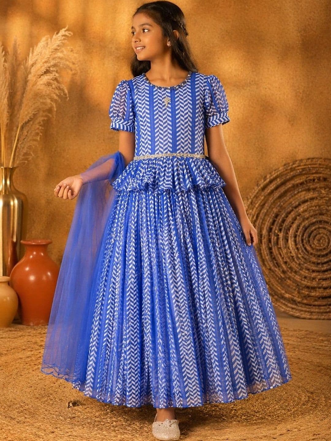 BAESD Girls Printed Beads and Stones Ready to Wear Lehenga & - view 1