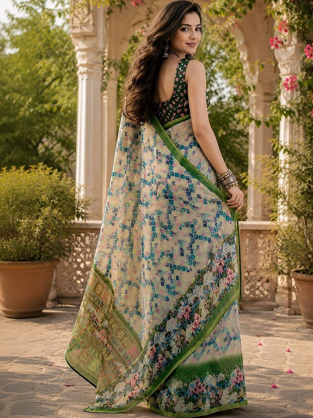 BORAD FASHION Floral Designer Chanderi Saree thumbnail 4
