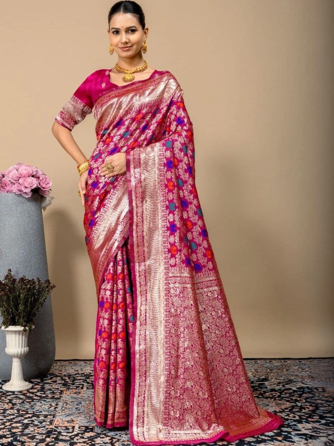 SILKARA CREATION Women Woven Design Zari Silk Blend Banarasi Saree - view 1
