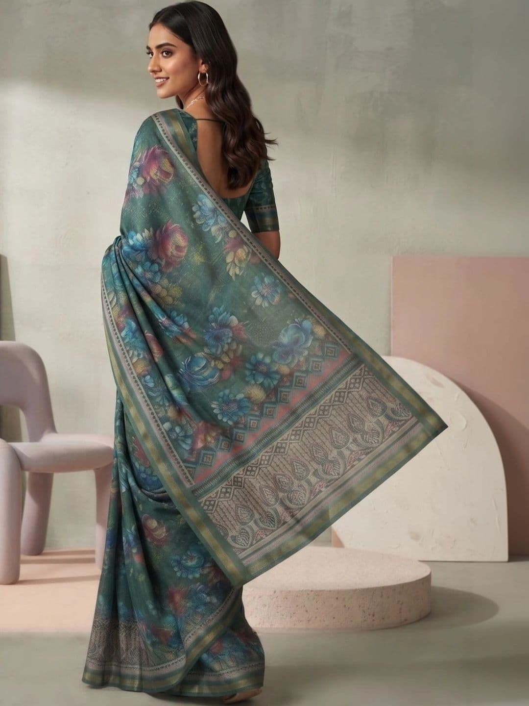 BORAD FASHION Floral Designer Chanderi Saree thumbnail 3