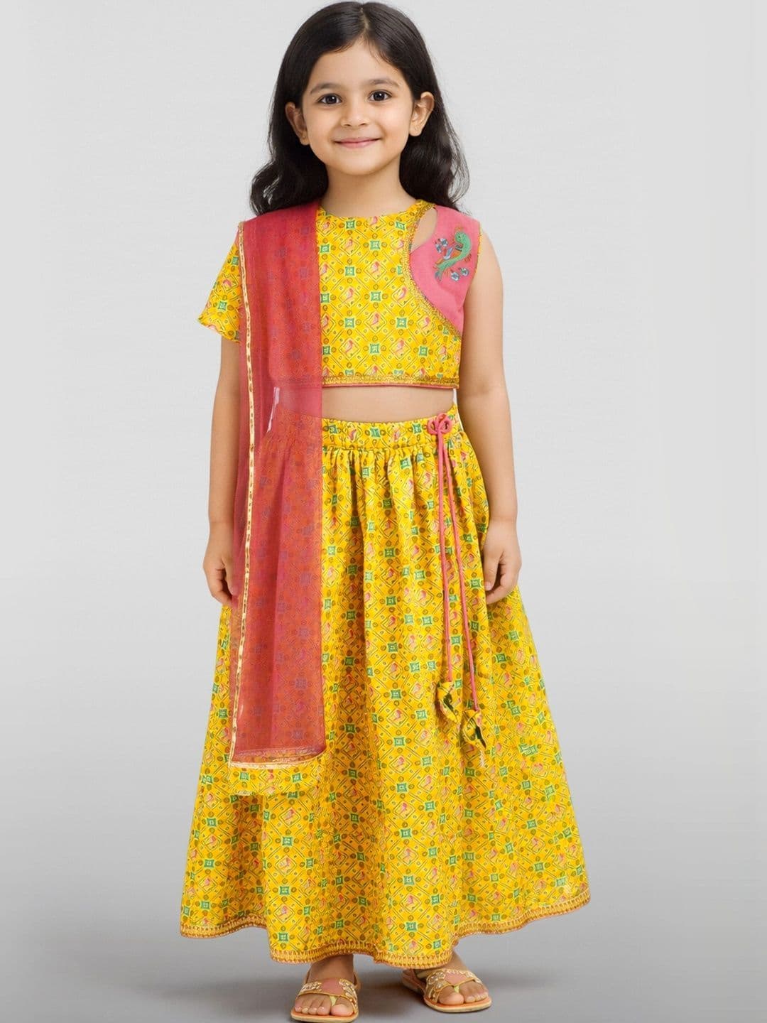VASTRAMAY Girls Printed Thread Work Ready to Wear Lehenga & Blouse Taping thumbnail 3