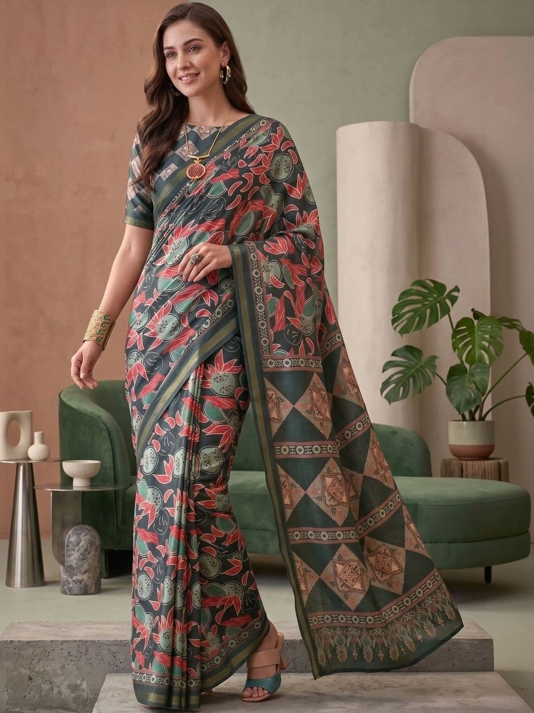 BORAD FASHION Floral Designer Chanderi Saree thumbnail 4