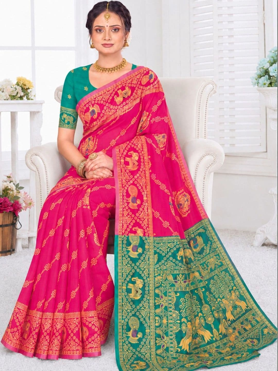 Dimaxi Vastra Woven Design Zari Silk Blend Kota Saree thumbnail 3