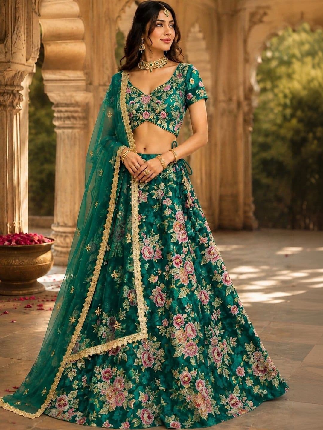 Indi Kal Embroidered Thread Work Ready to Wear Lehenga & Blouse With Dupatta - view 1