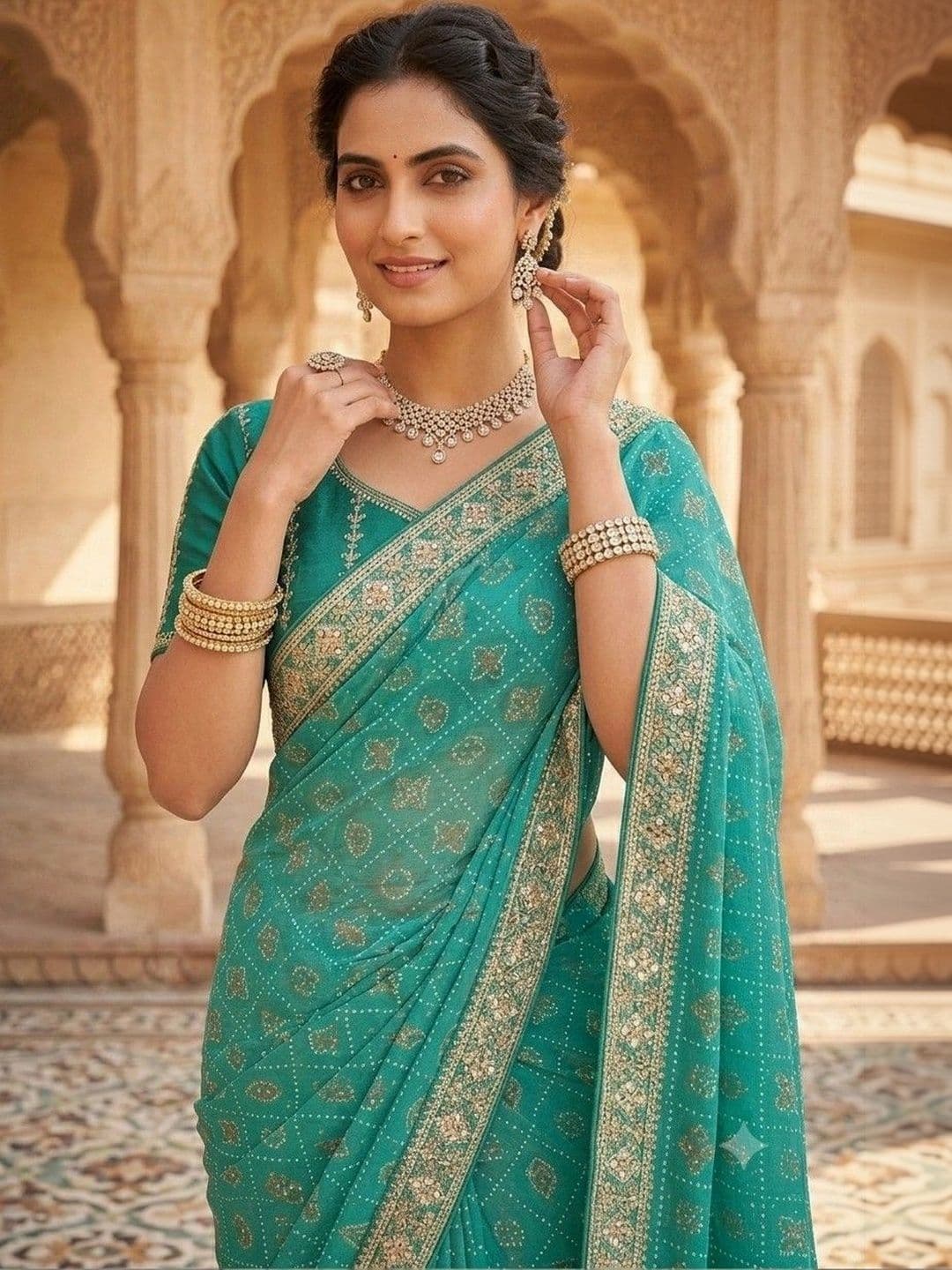 SmileyFashion Bandhani Embroidered Art Silk Designer Bandhani Saree thumbnail 4