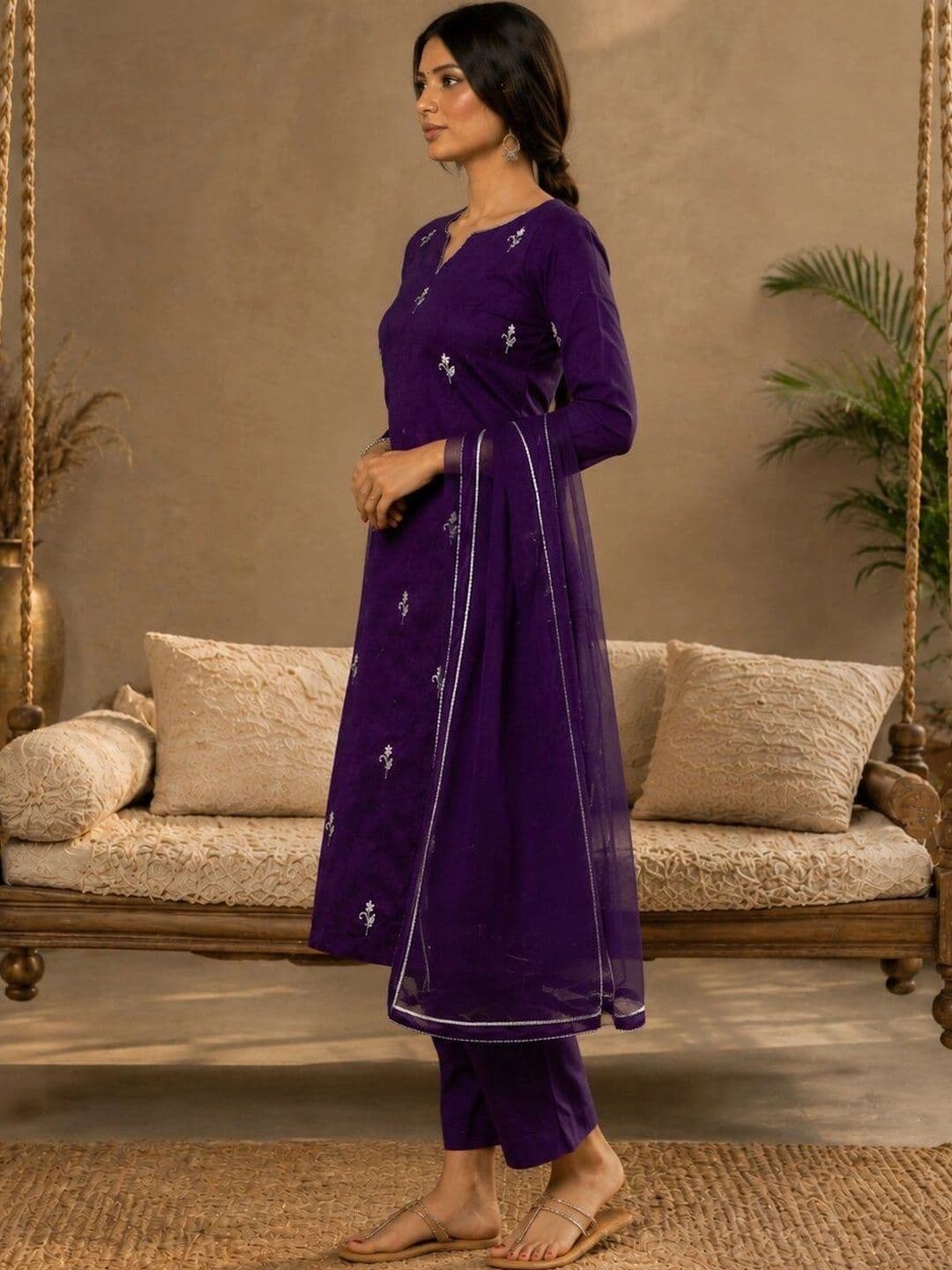 SZN Women Ethnic Motifs Embroidered Regular Thread Work Kurta with Trousers & With Dupatta thumbnail 6