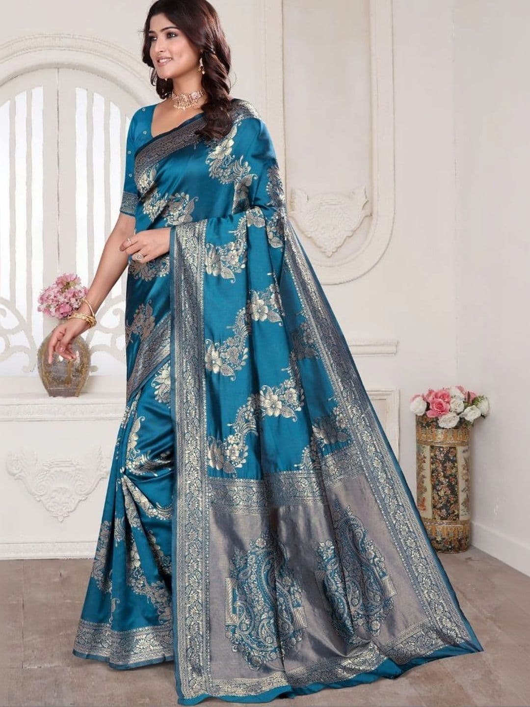 revika Woven Design Zari Art Silk Designer Kanjeevaram Saree thumbnail 4