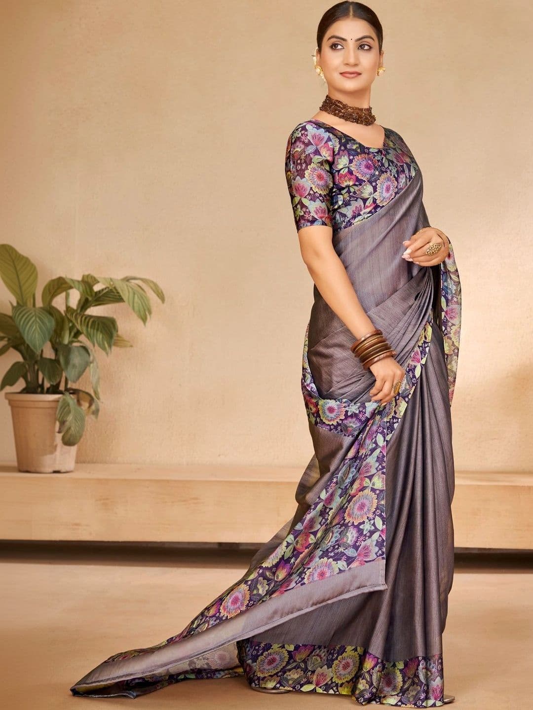 Vipul Floral Pure Chiffon Designer Saree - view 1