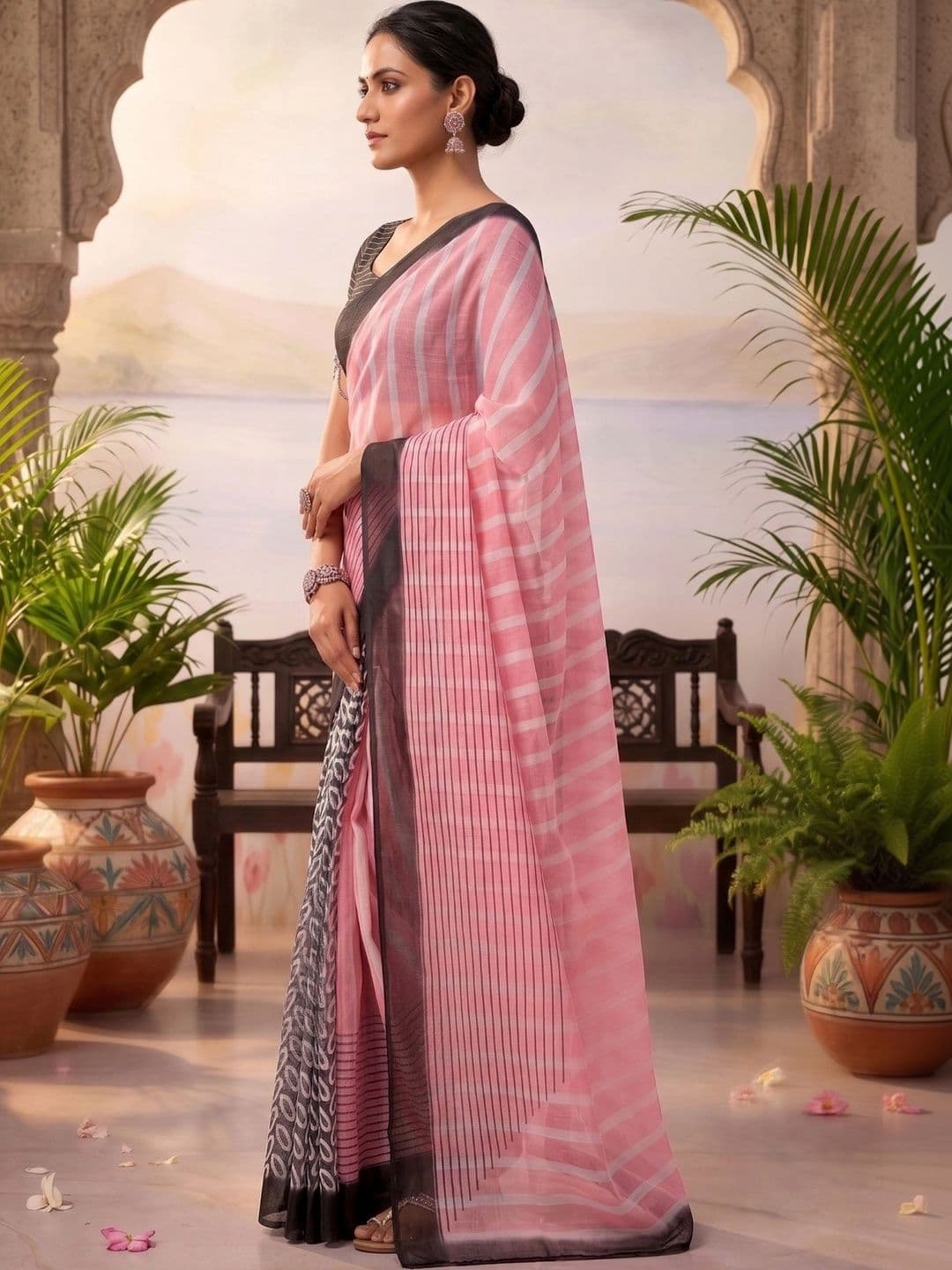 BORAD FASHION Striped Designer Chanderi Saree thumbnail 2