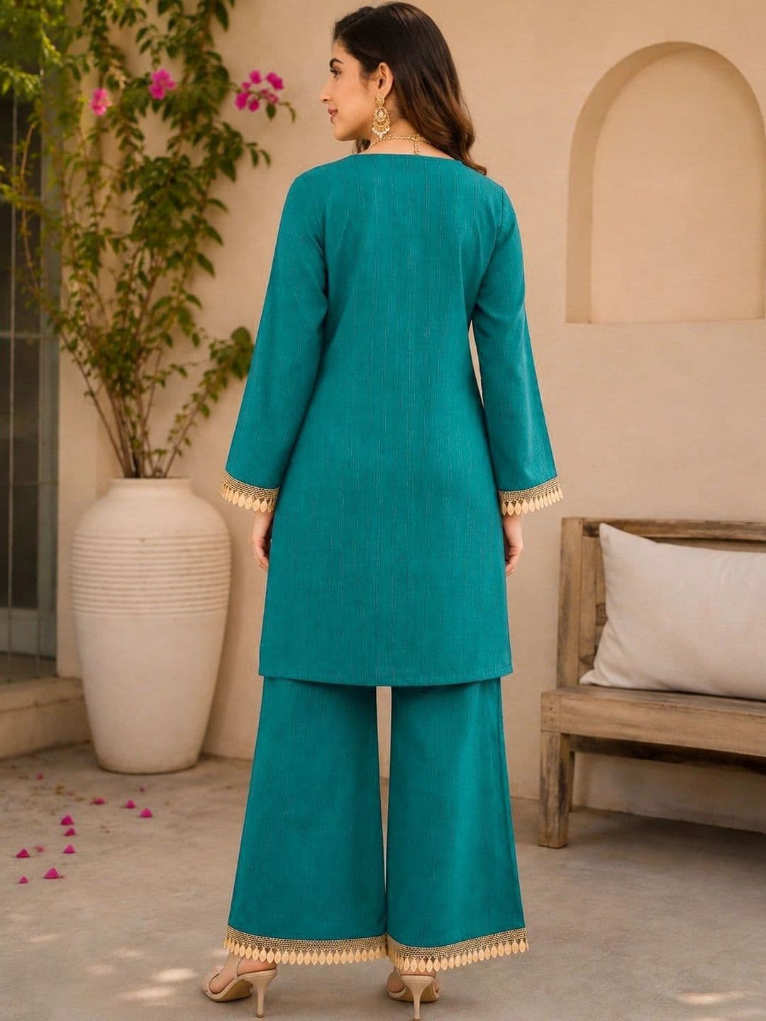 BILANZA Women Ethnic Motifs Embroidered Regular Kurta with Palazzos thumbnail 3