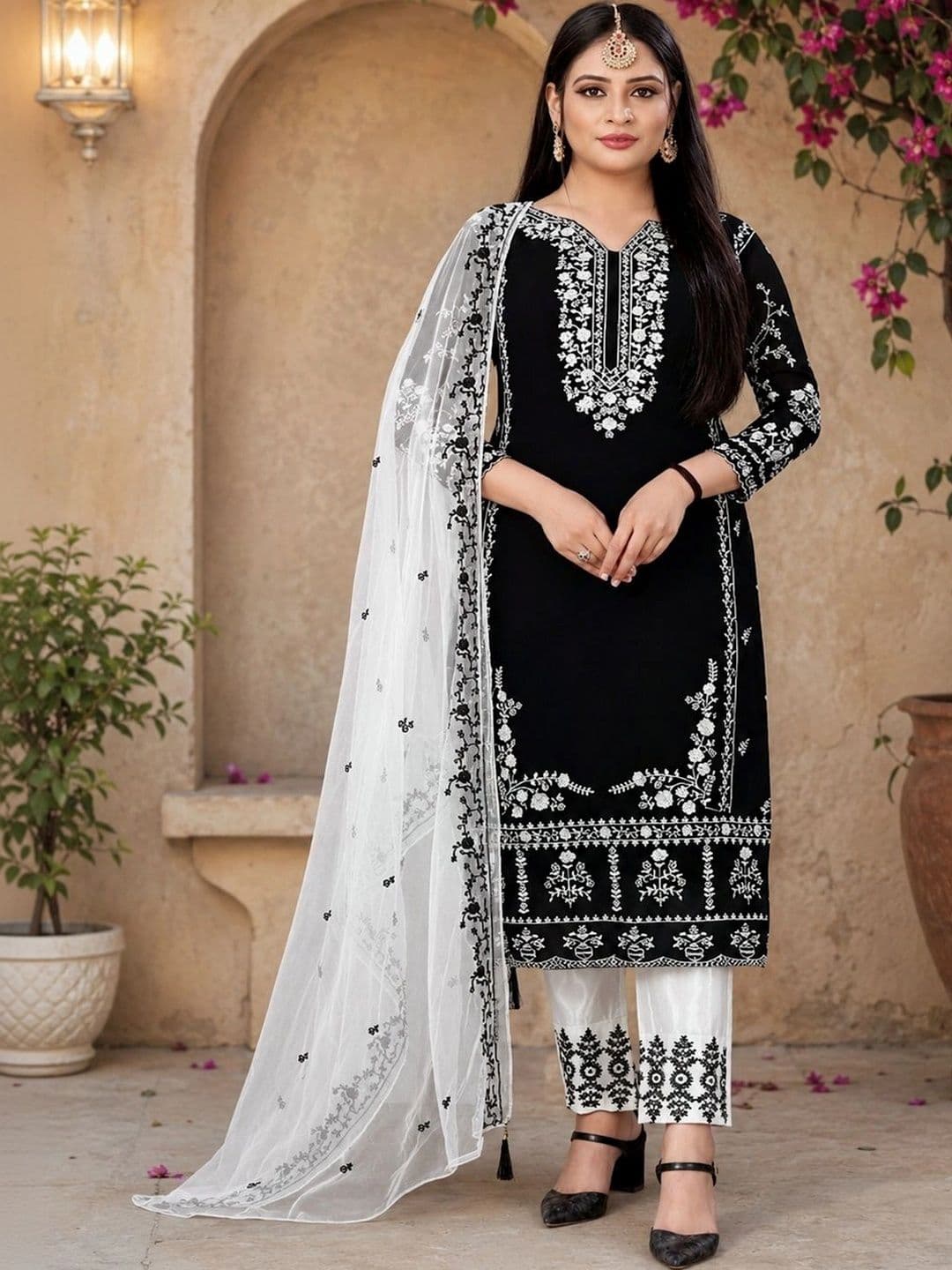 ZONFAB Embroidered Semi-Stitched Dress Material - view 1