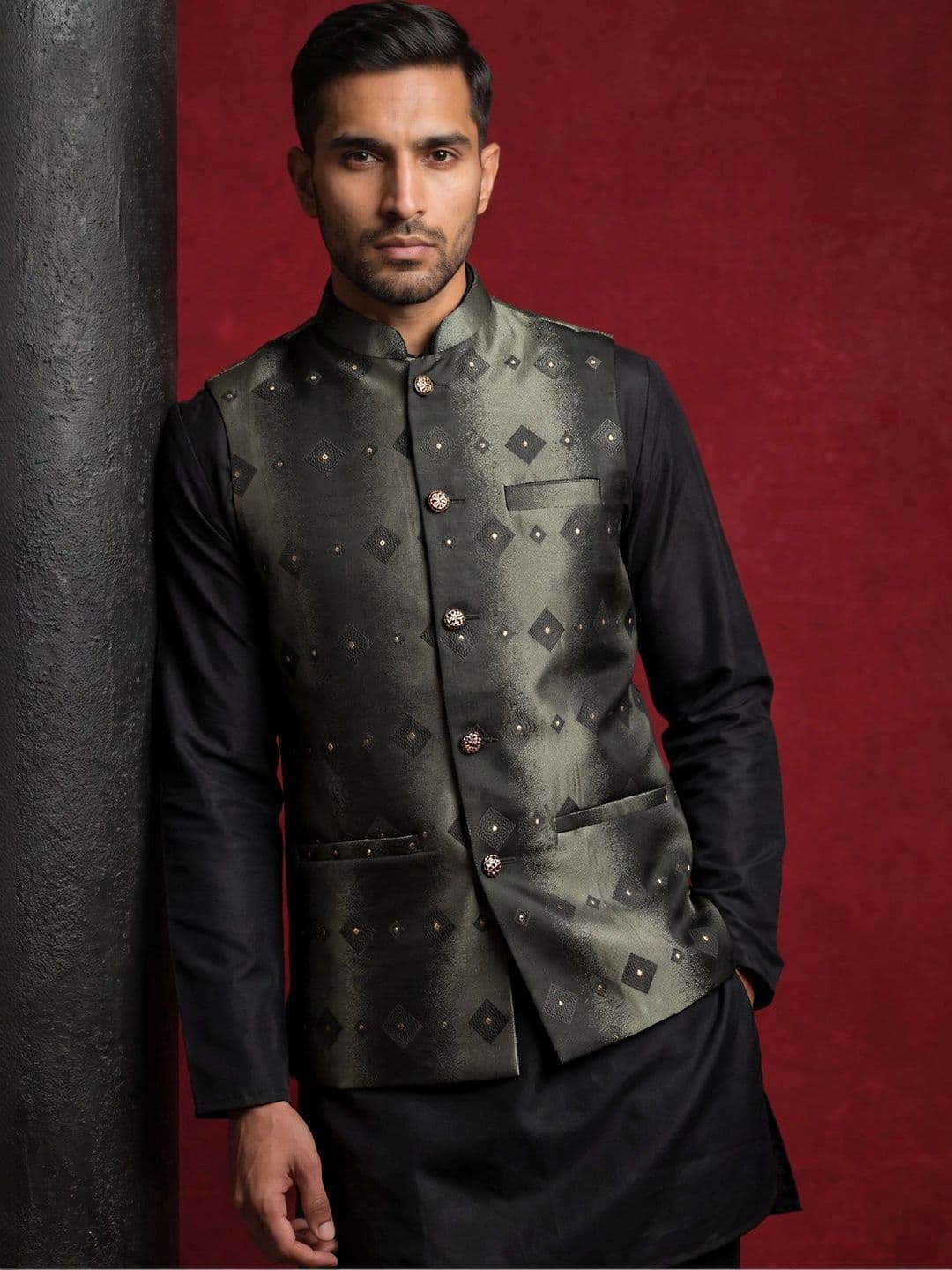 Jompers Woven Design Woven Nehru Jackets - view 1