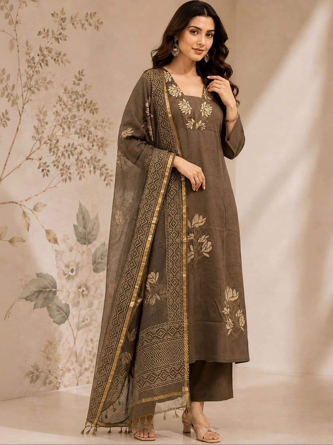 Sangria Women Floral Printed Regular Kurta with Trousers & With Dupatta thumbnail 5