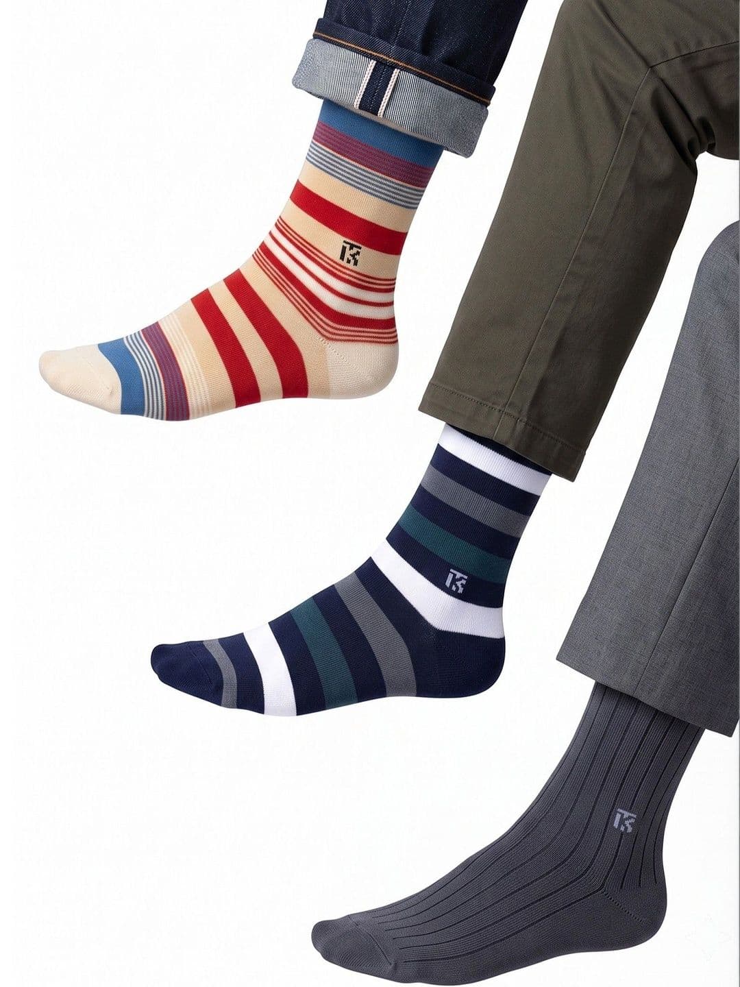 Kikitoes Men Pack of 3 Bamboo Crew Socks Striped Ribbed Soft Breathable - view 1