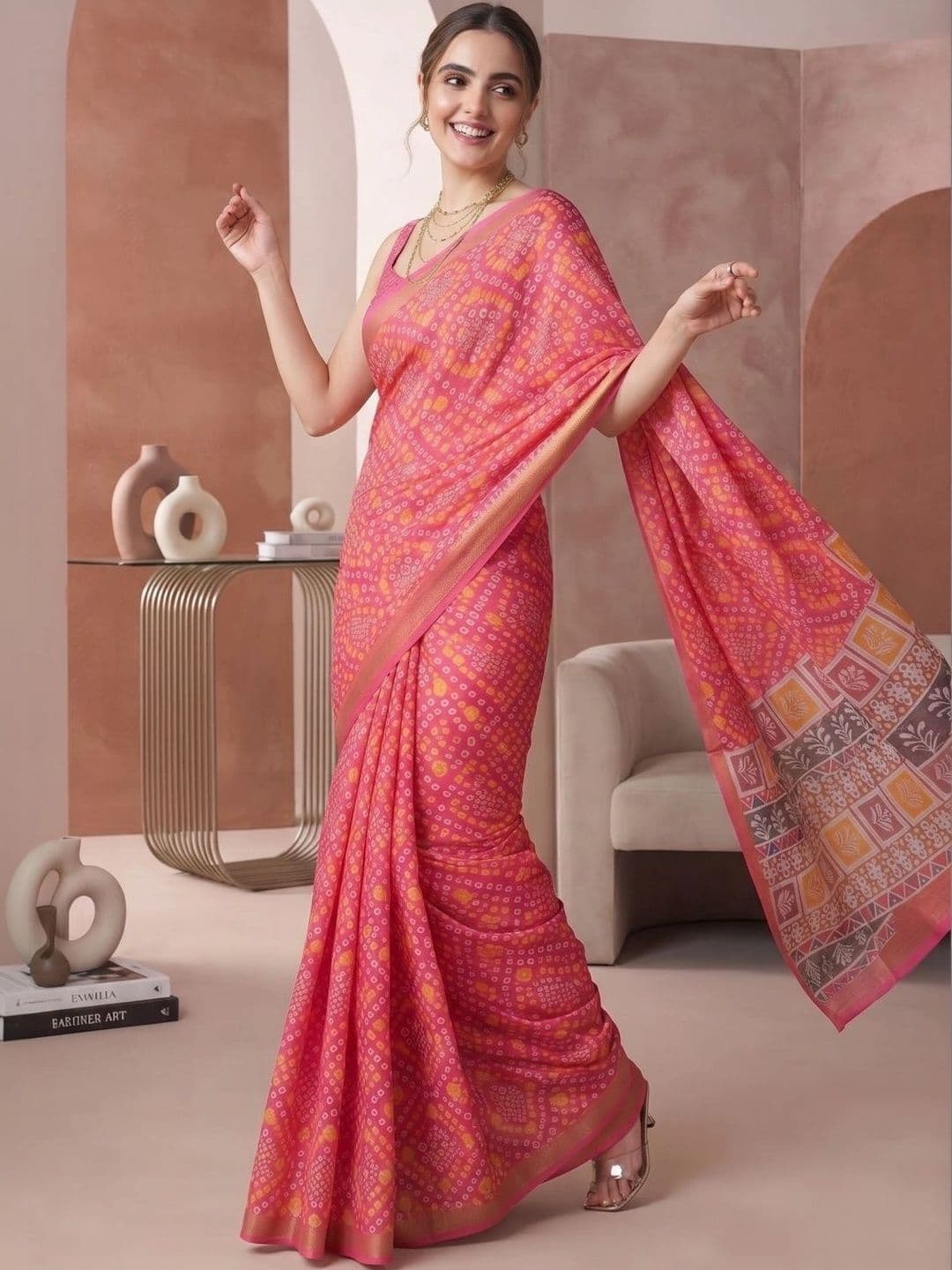 BORAD FASHION Bandhani Designer Chanderi Saree - view 1