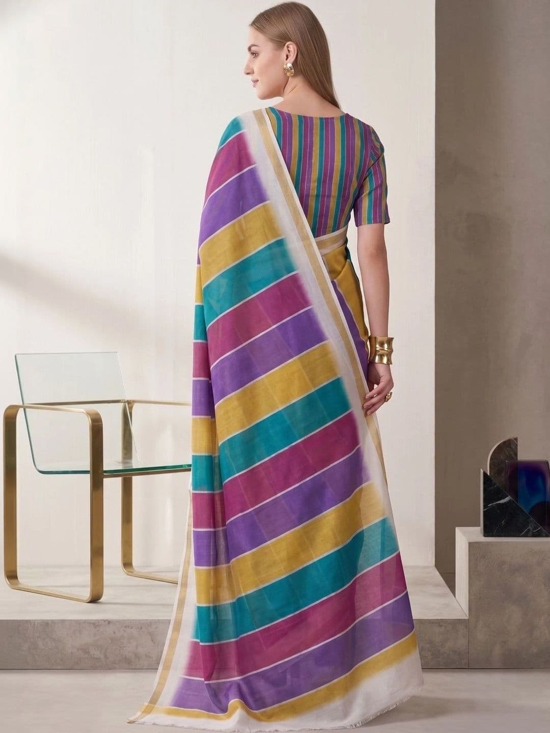 BORAD FASHION Striped Designer Chanderi Saree thumbnail 3