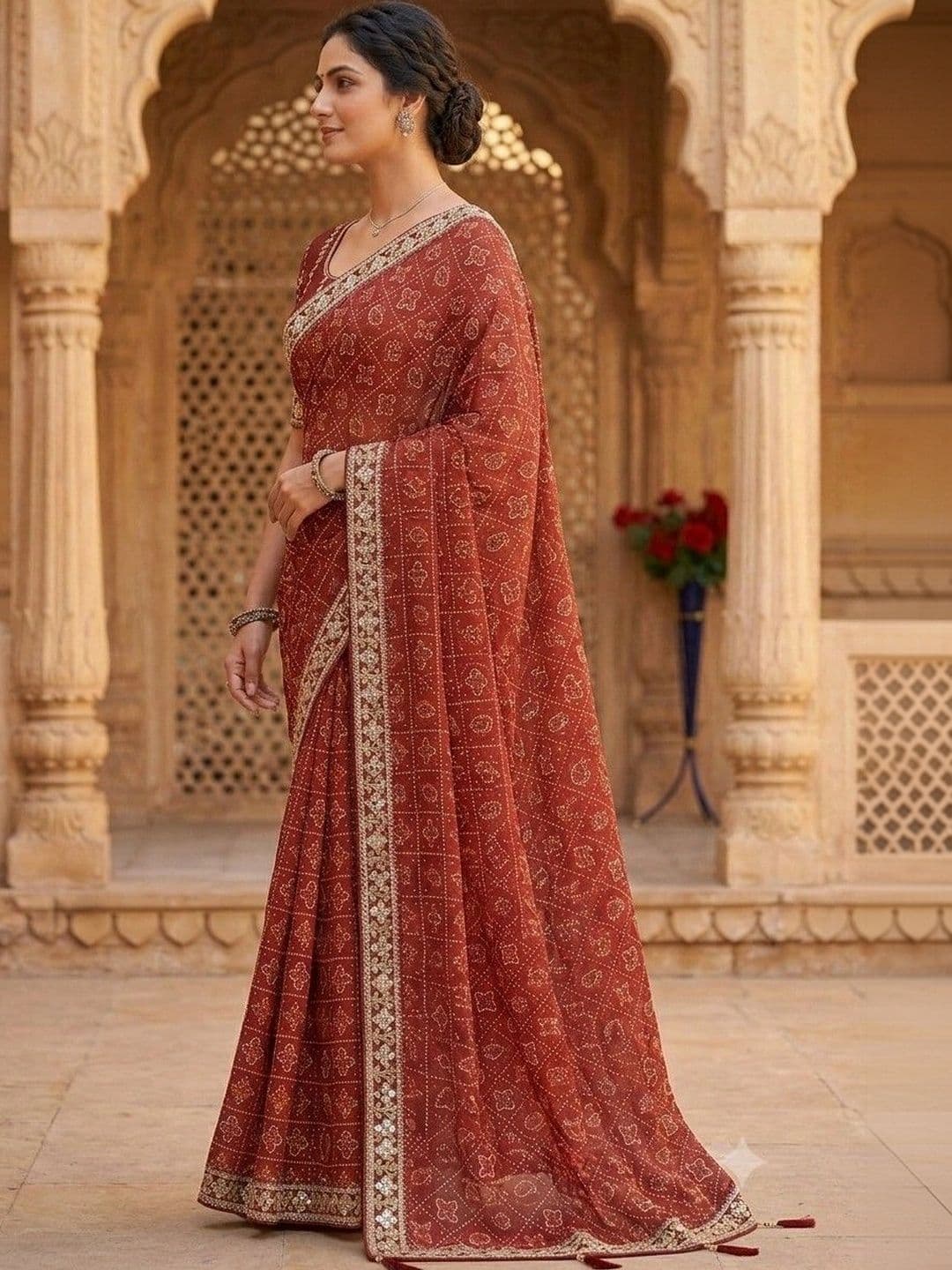 SmileyFashion Bandhani Embroidered Art Silk Designer Bandhani Saree thumbnail 3