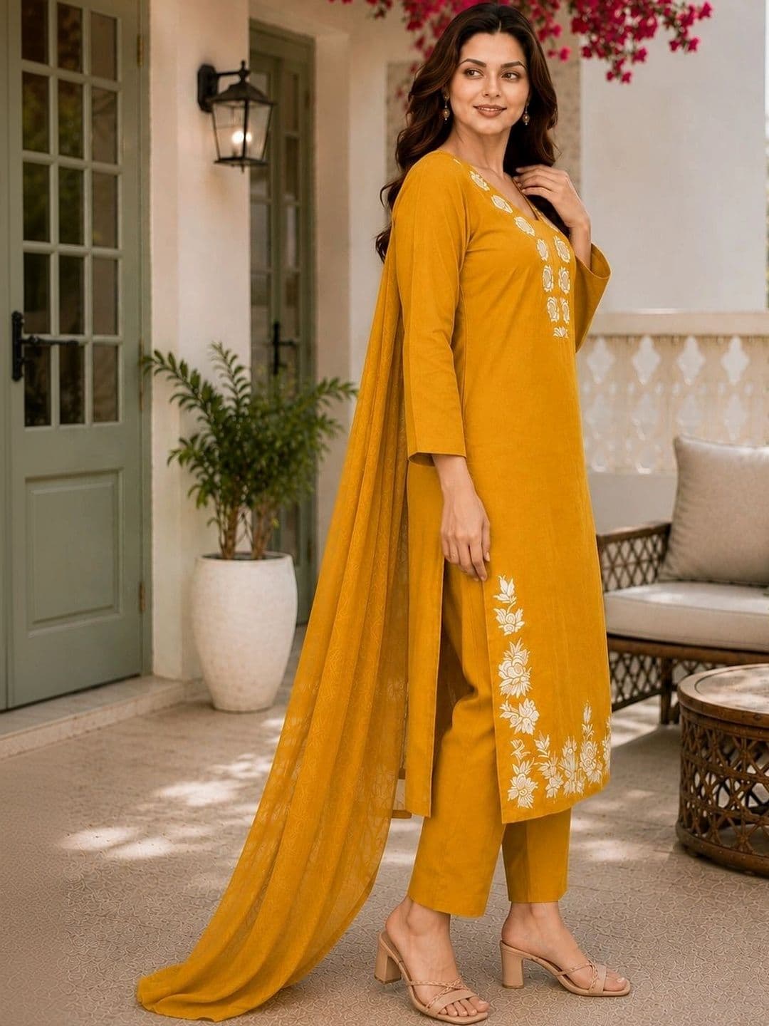 SZN Women Ethnic Motifs Embroidered Regular Thread Work Kurta with Trousers & With Dupatta thumbnail 5