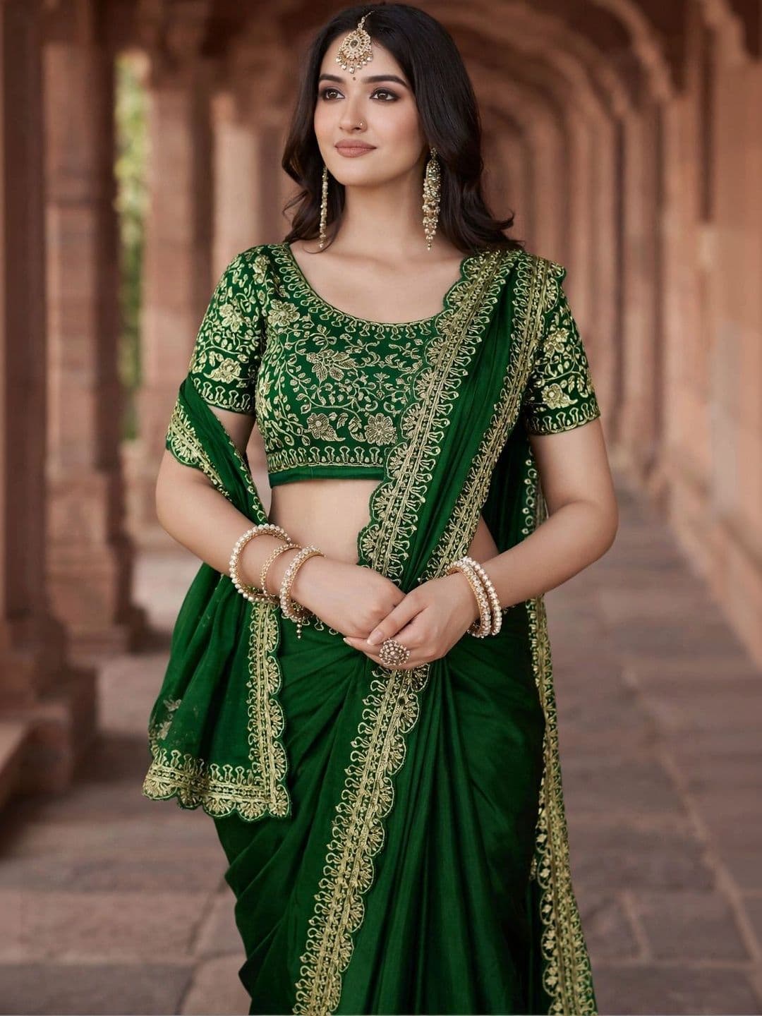 KALINI Floral Embroidered Silk Blend Heavy Work Saree - view 1