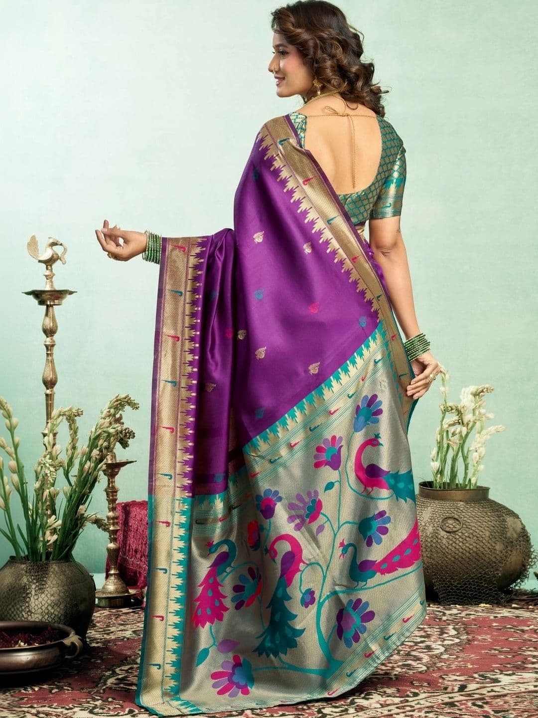 BORAD FASHION Woven Design Zari Silk Blend Designer Paithani Saree thumbnail 2