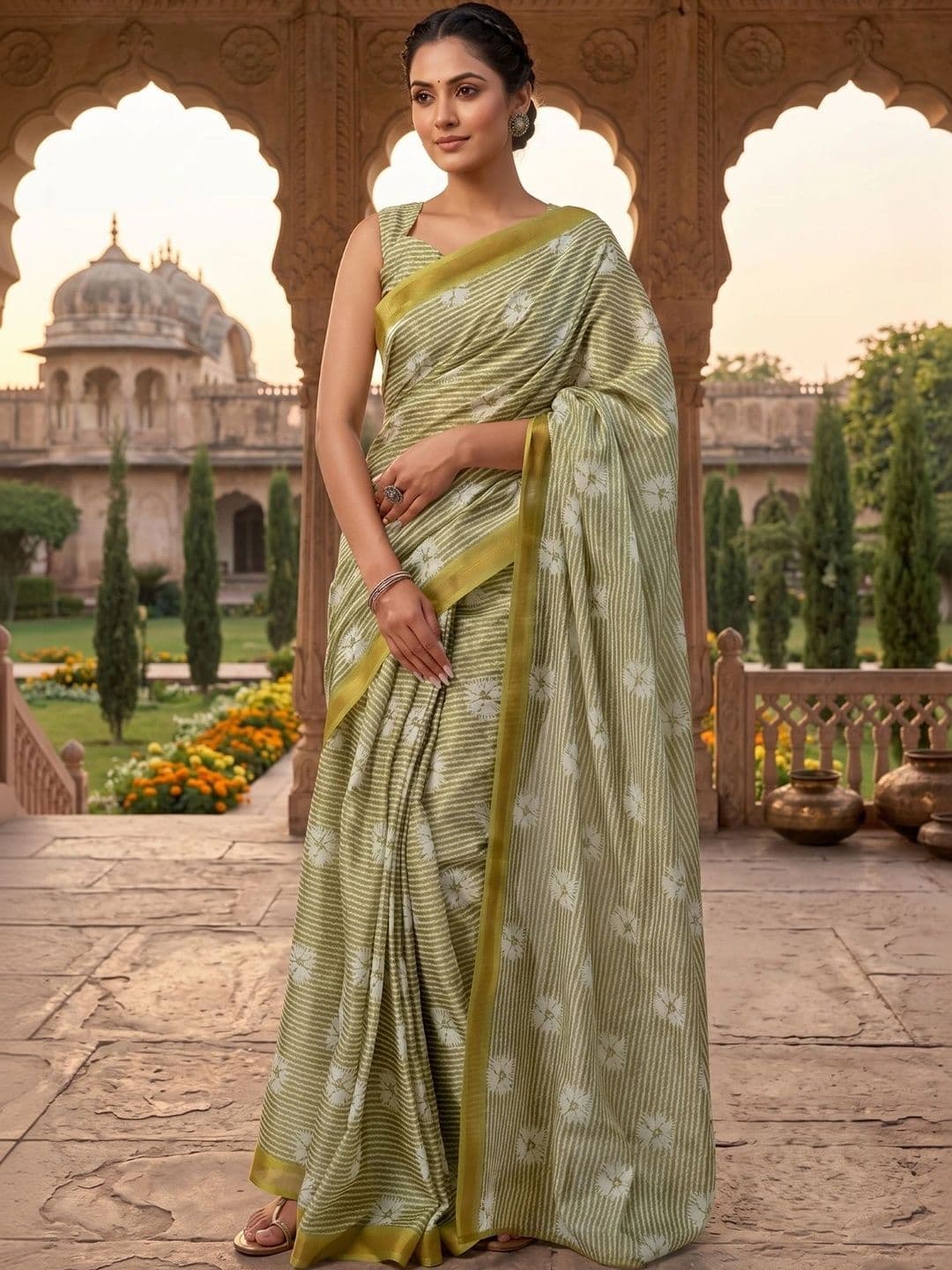 BORAD FASHION Striped Designer Chanderi Saree - view 1