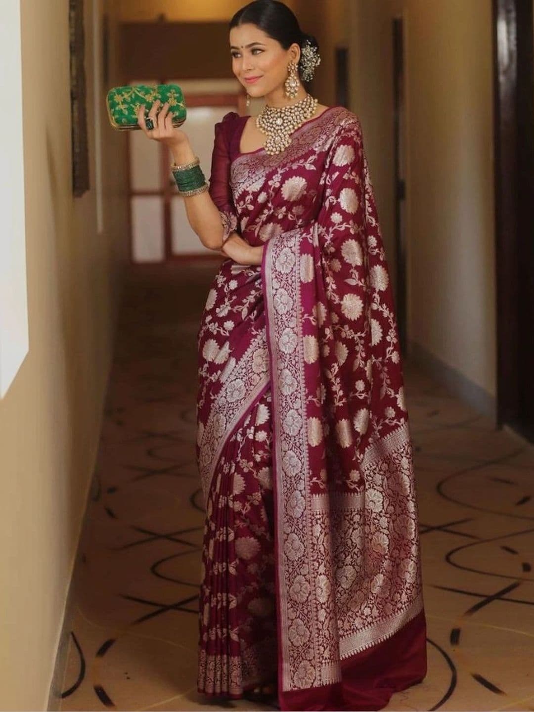 revika Woven Design Zari Art Silk Designer Kanjeevaram Saree thumbnail 3