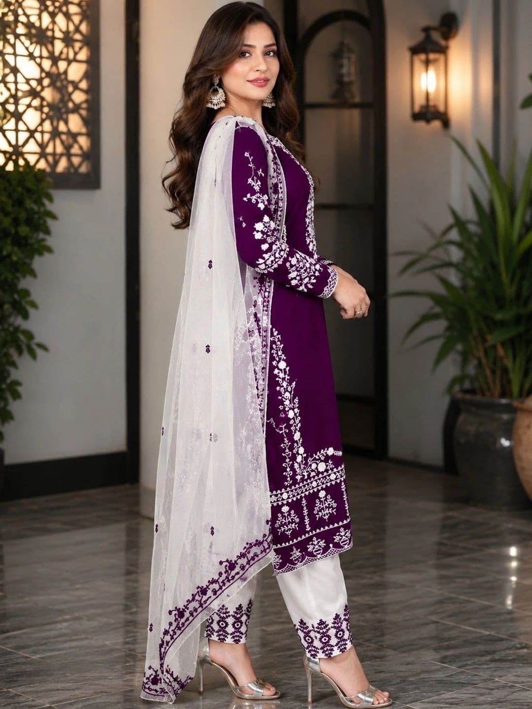 ZONFAB Embroidered Semi-Stitched Dress Material thumbnail 5