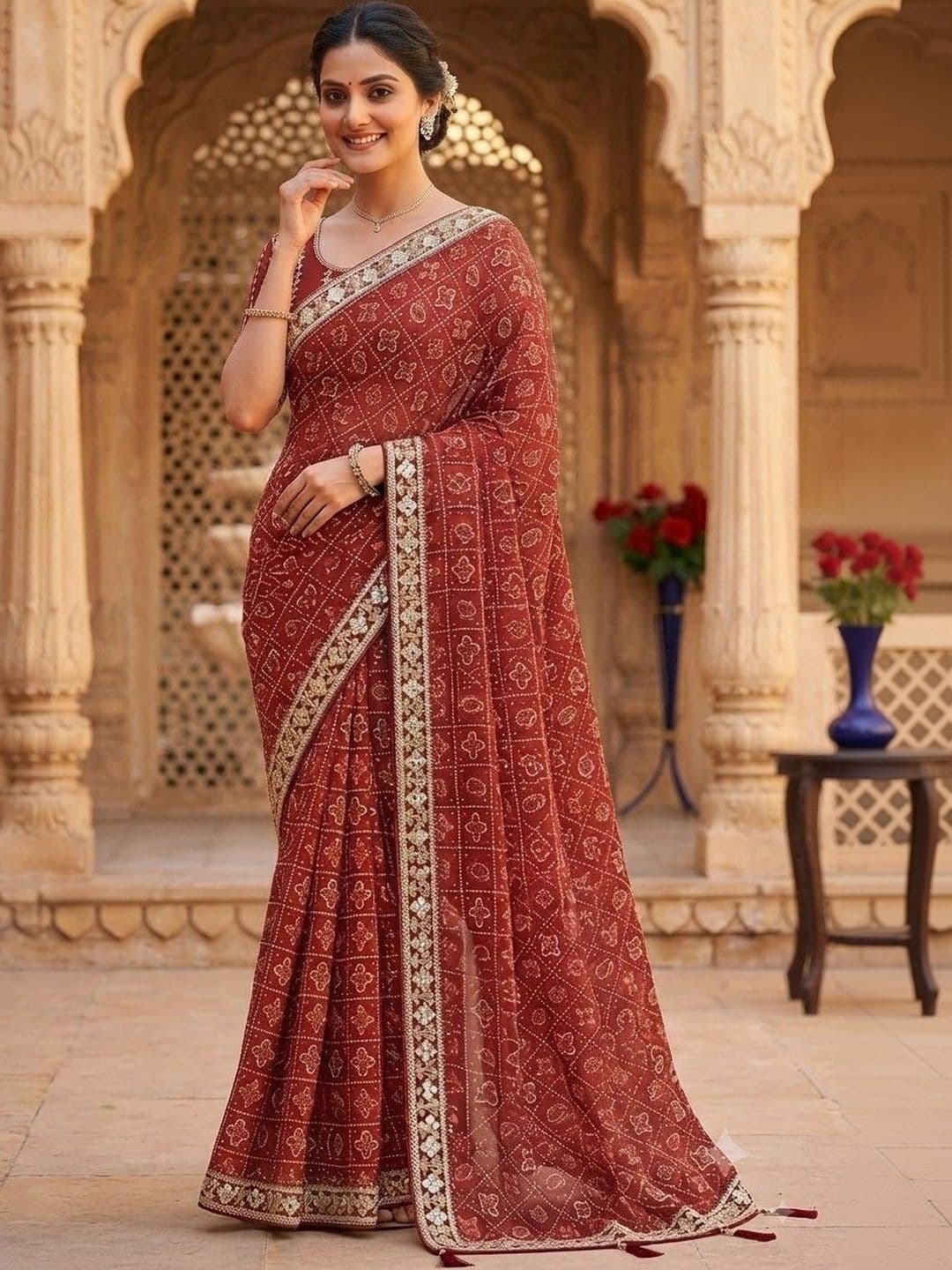 SmileyFashion Bandhani Embroidered Art Silk Designer Bandhani Saree thumbnail 3