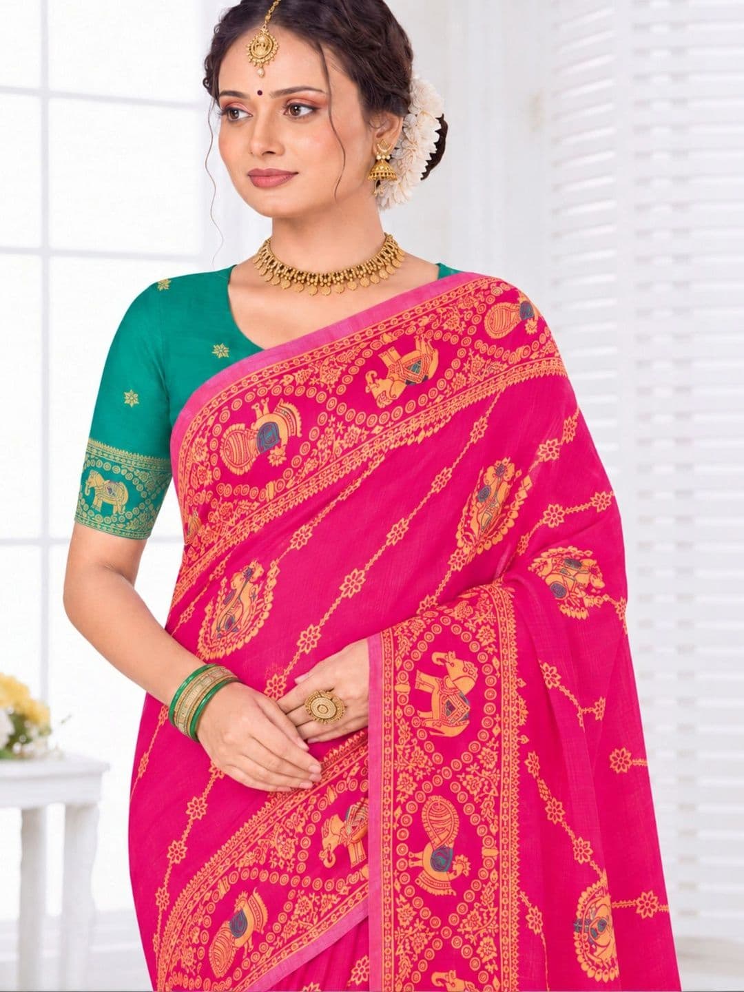 Dimaxi Vastra Woven Design Zari Silk Blend Kota Saree thumbnail 7